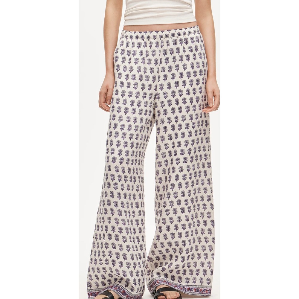J.Crew XL 100% Linen Floral Wide Leg Crop Pants White Purple Summer 2026
